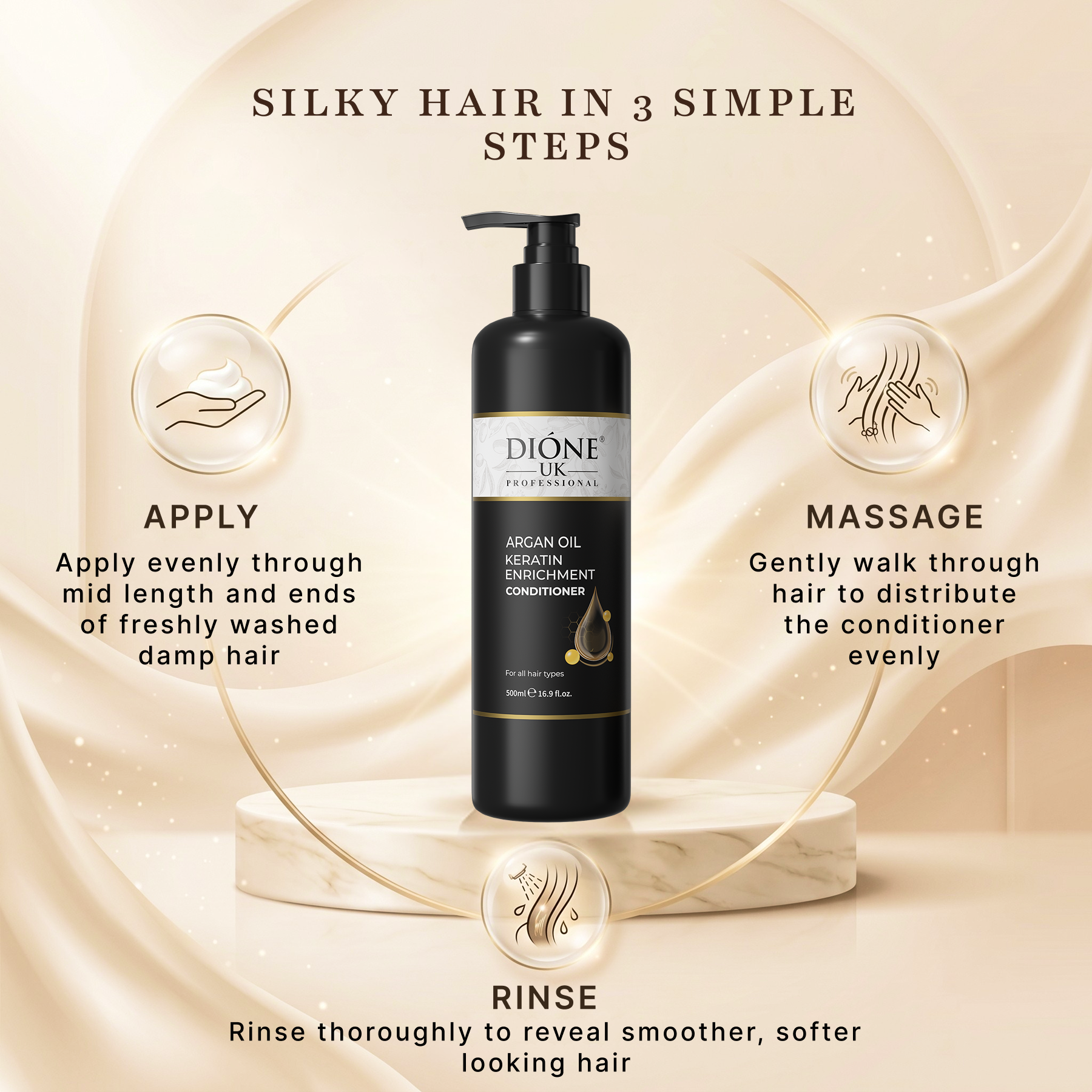 Dione UK Keratin De Luxe Conditioner — Detangles, Softens & Controls Frizz (500 ml)