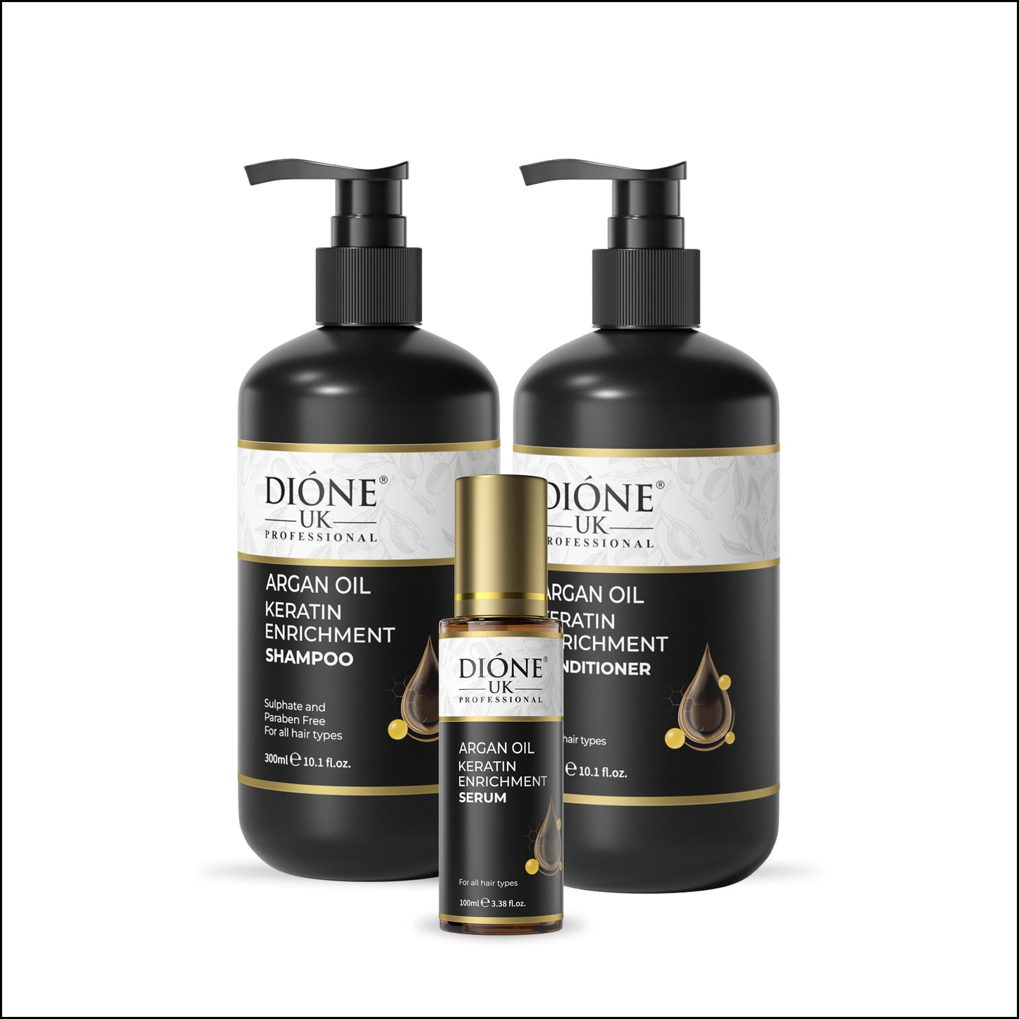 Shampoo (300ml) Conditioner (300ml) Serum (100ml)
