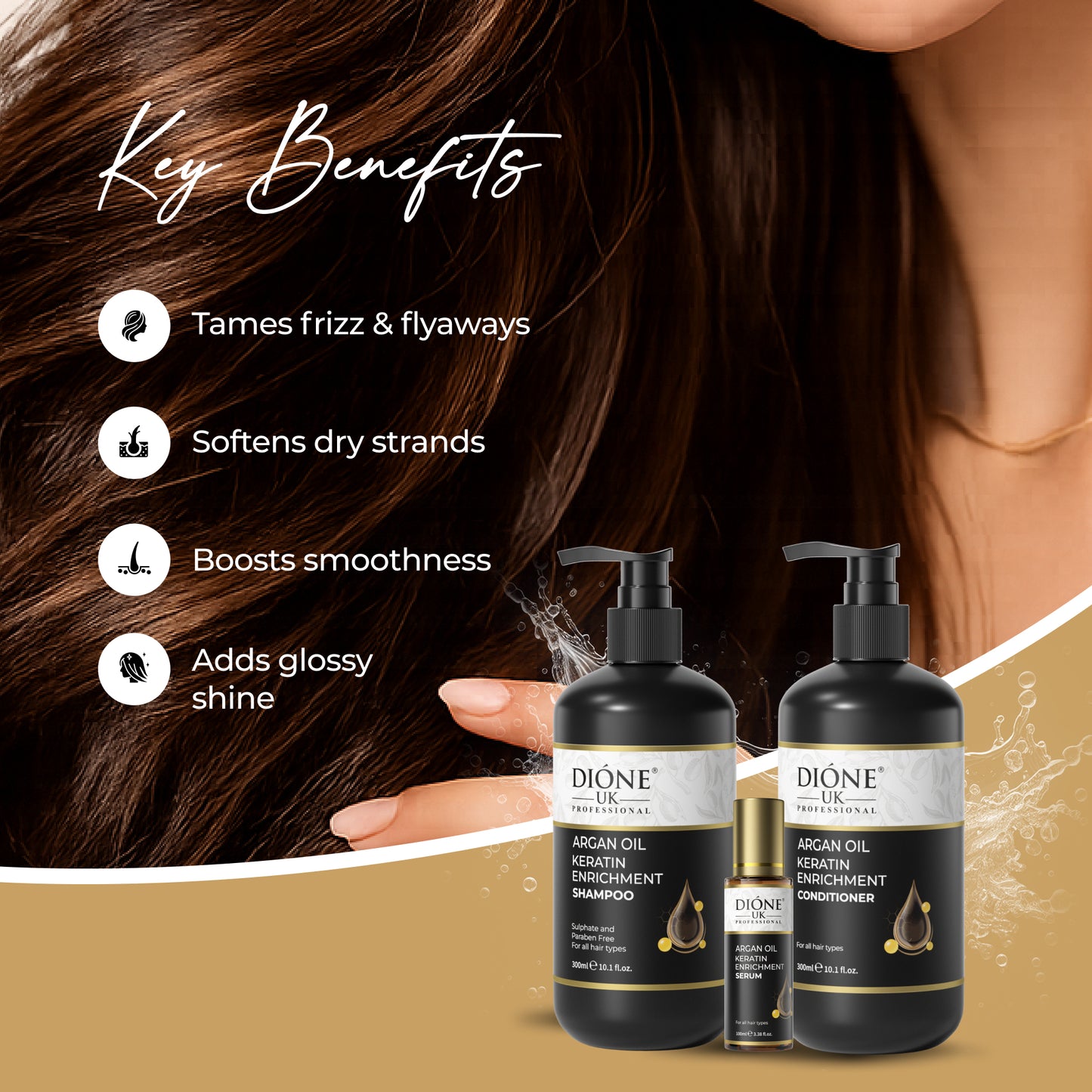 Shampoo (300ml) Conditioner (300ml) Serum (100ml)