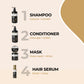 Shampoo (300ml) Conditioner (300ml) Mask(500ml) Serum (100ml)