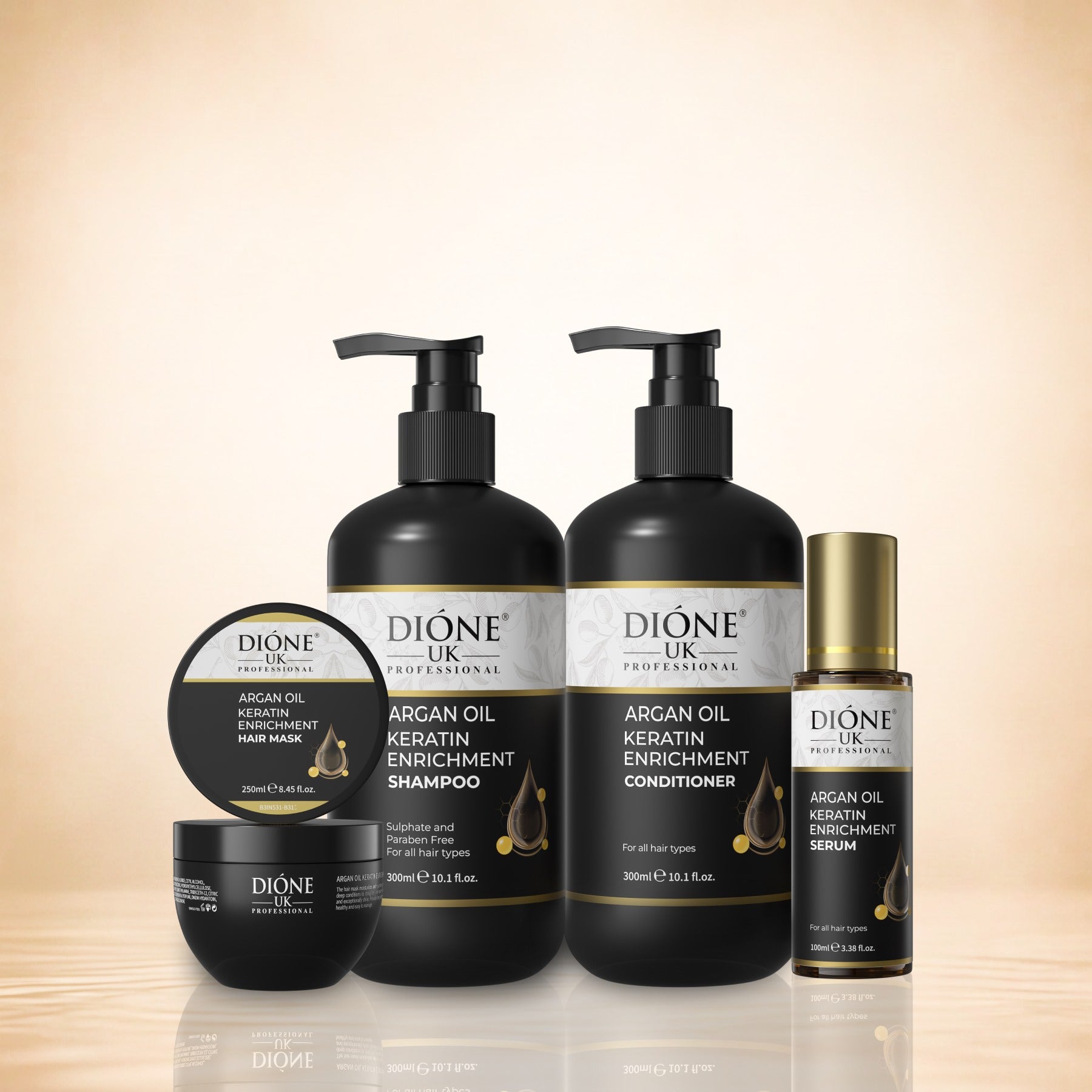 Dione UK Complete Keratin Ritual — Shampoo, Conditioner, Hair Mask & Serum for Dry, Damaged & Chemically Treated Hair