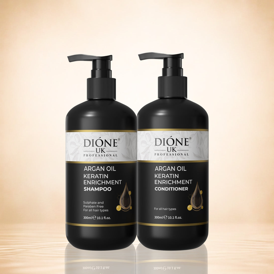 Dione UK Keratin Shampoo & Conditioner Duo — Frizz Control for Dry, Damaged & Colour-Treated Hair (300ml each)