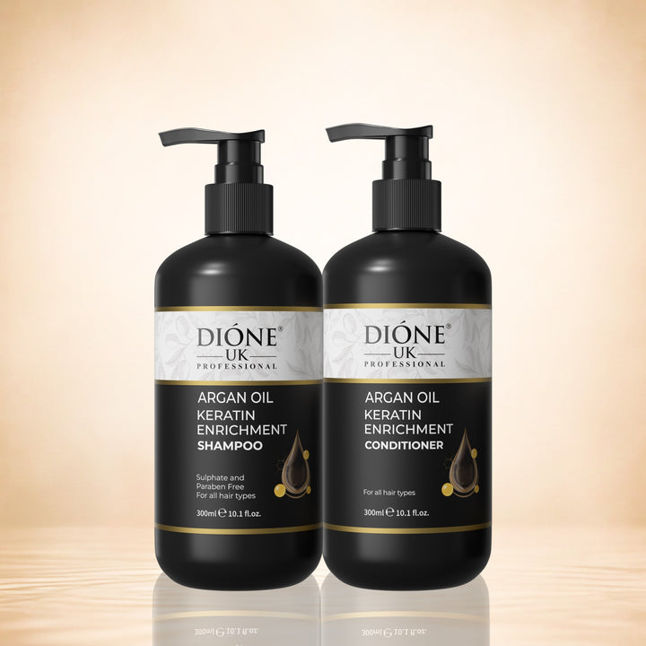 Dione UK Keratin Shampoo & Conditioner Duo — Frizz Control for Dry, Damaged & Colour-Treated Hair (300ml each)