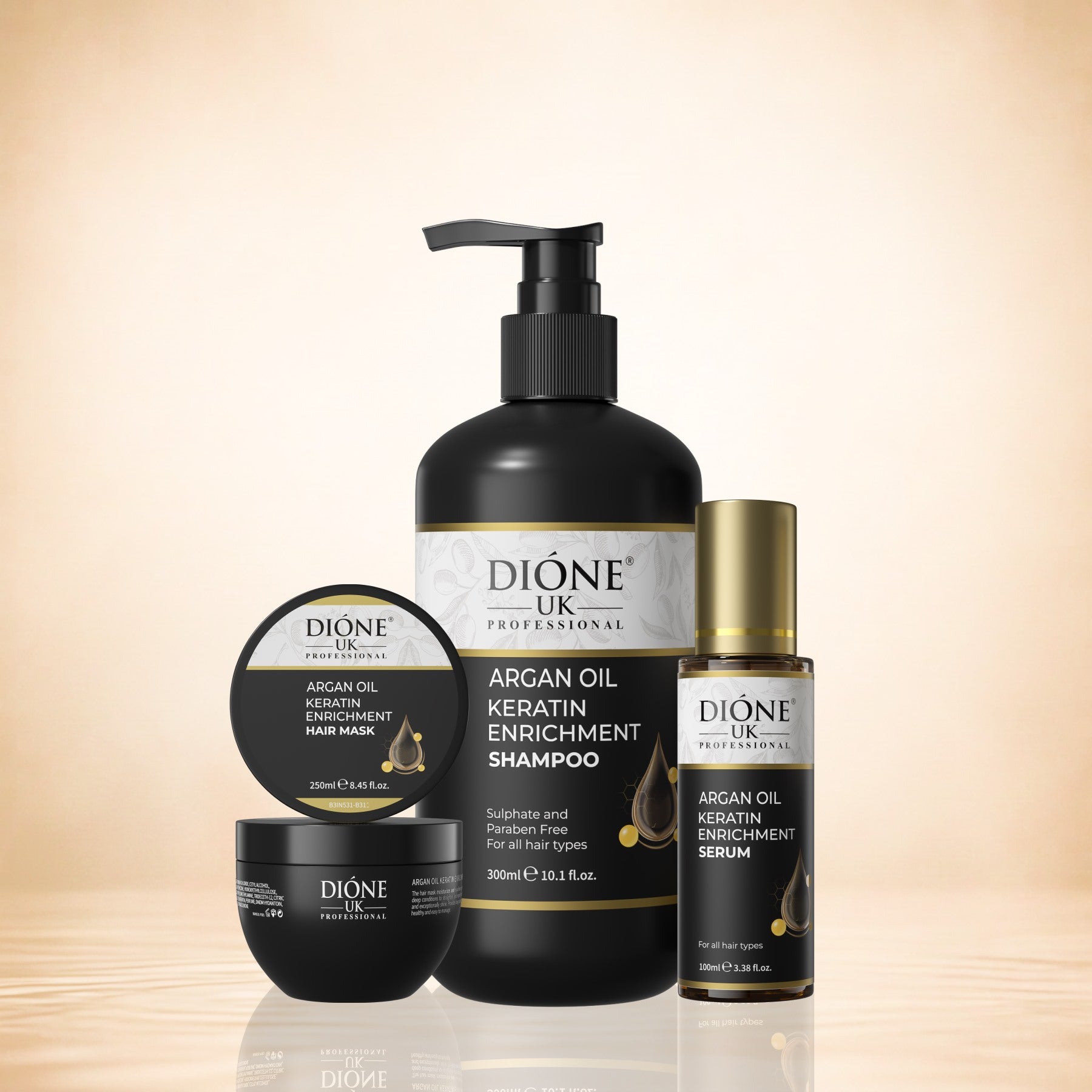 Dione UK Repair Starter Kit — Keratin Shampoo, Hair Mask & Frizz-Control Serum