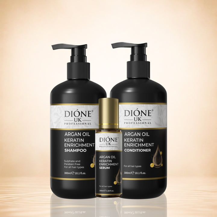 Dione UK Everyday Trio — Keratin Shampoo, Conditioner & Frizz-Control Serum