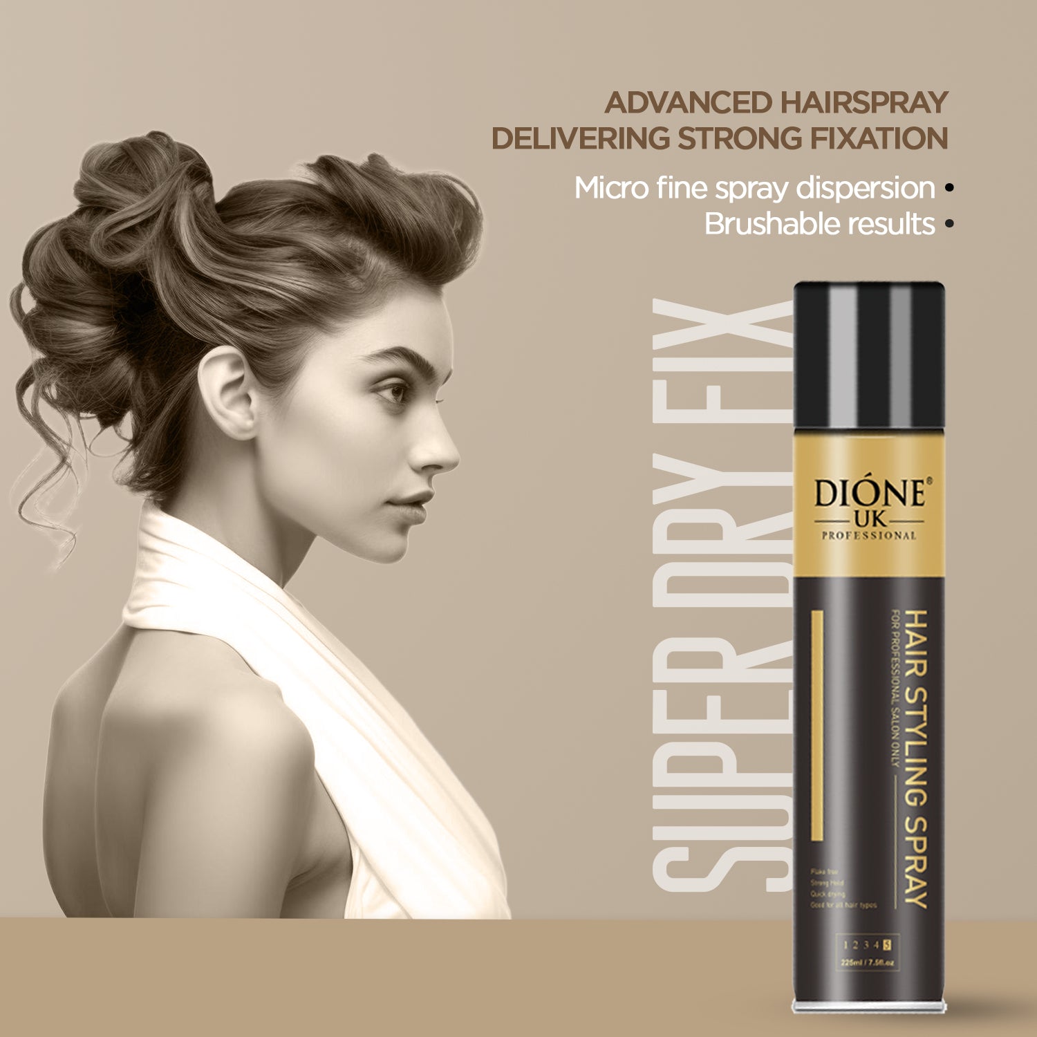 Dione UK Hair Styling Spray — Long-Lasting, Non-Sticky Hold for Every Style (225 ml)