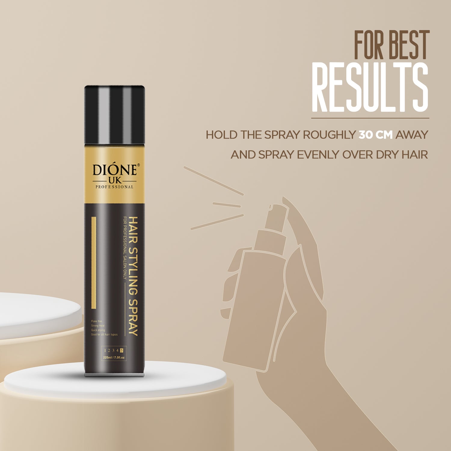 Dione UK Hair Styling Spray — Long-Lasting, Non-Sticky Hold for Every Style (225 ml)