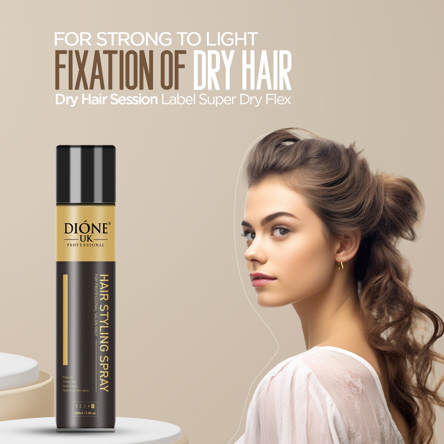 Dione UK Hair Styling Spray — Long-Lasting, Non-Sticky Hold for Every Style (225 ml)