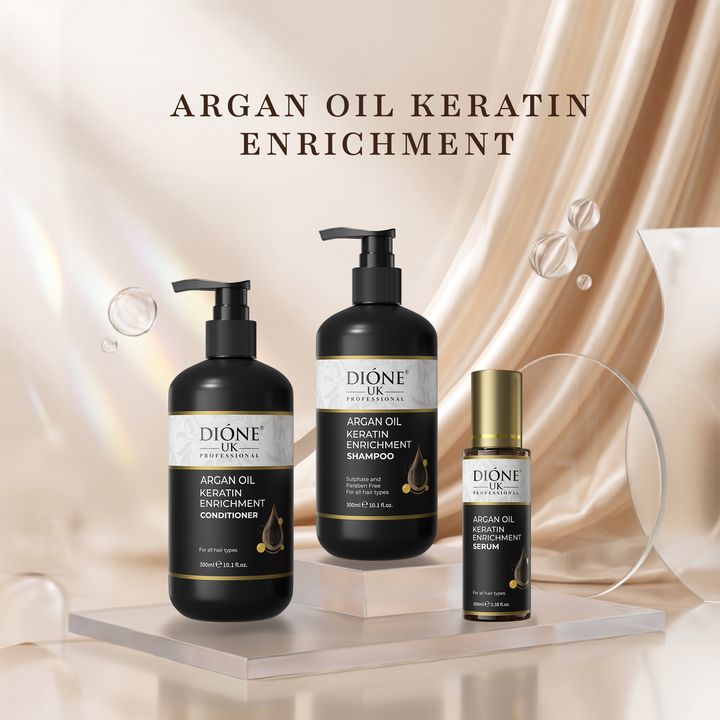 Dione UK Everyday Trio — Keratin Shampoo, Conditioner & Frizz-Control Serum