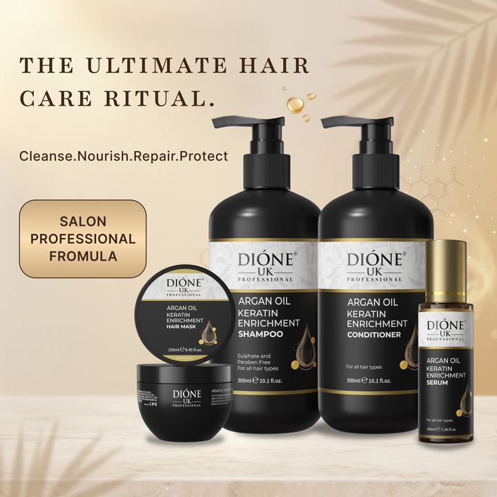 Dione UK Complete Keratin Ritual — Shampoo, Conditioner, Hair Mask & Serum for Dry, Damaged & Chemically Treated Hair