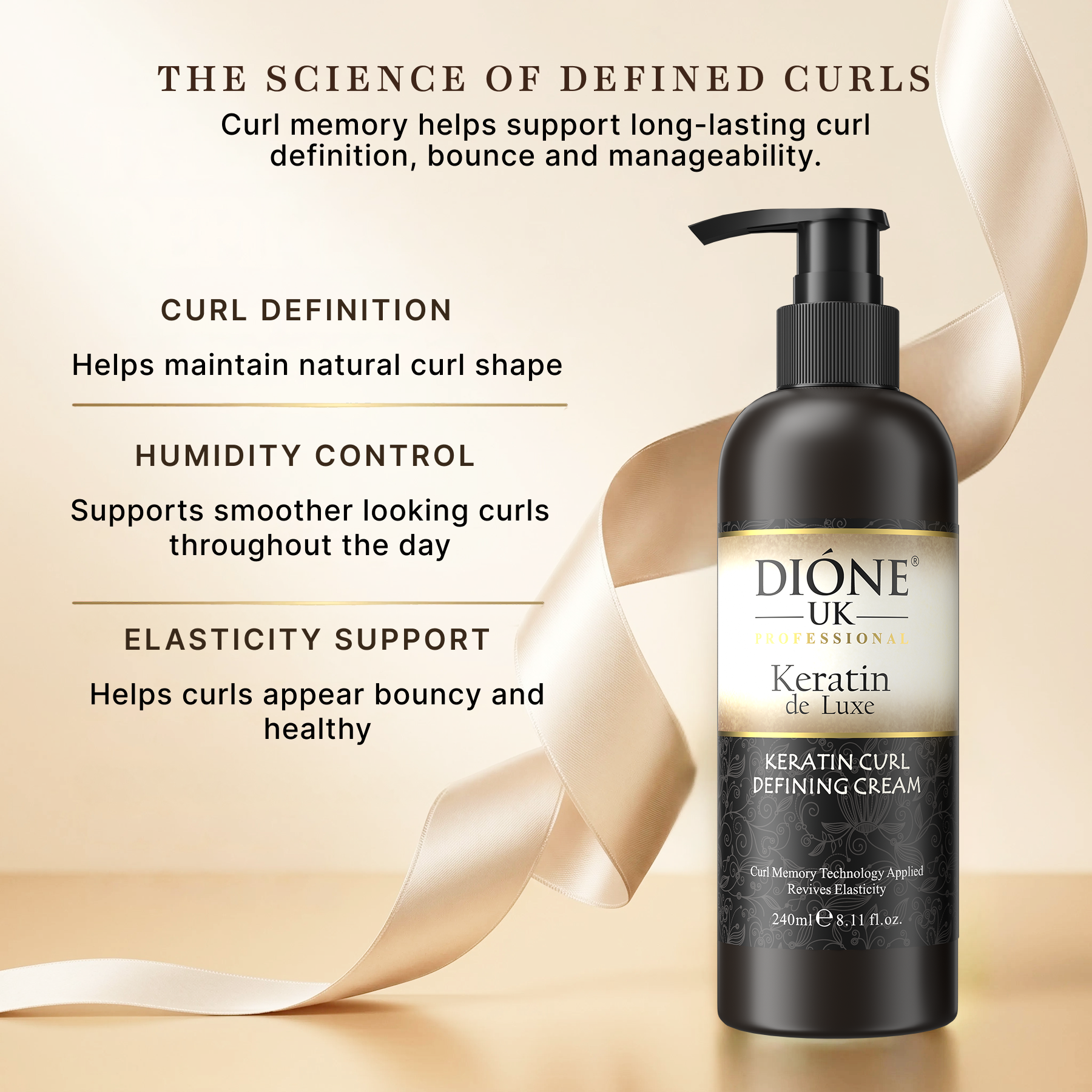 Dione UK Keratin De Luxe Curl Cream — Defines & Holds Natural Curls, No Crunch or Grease (240 ml)