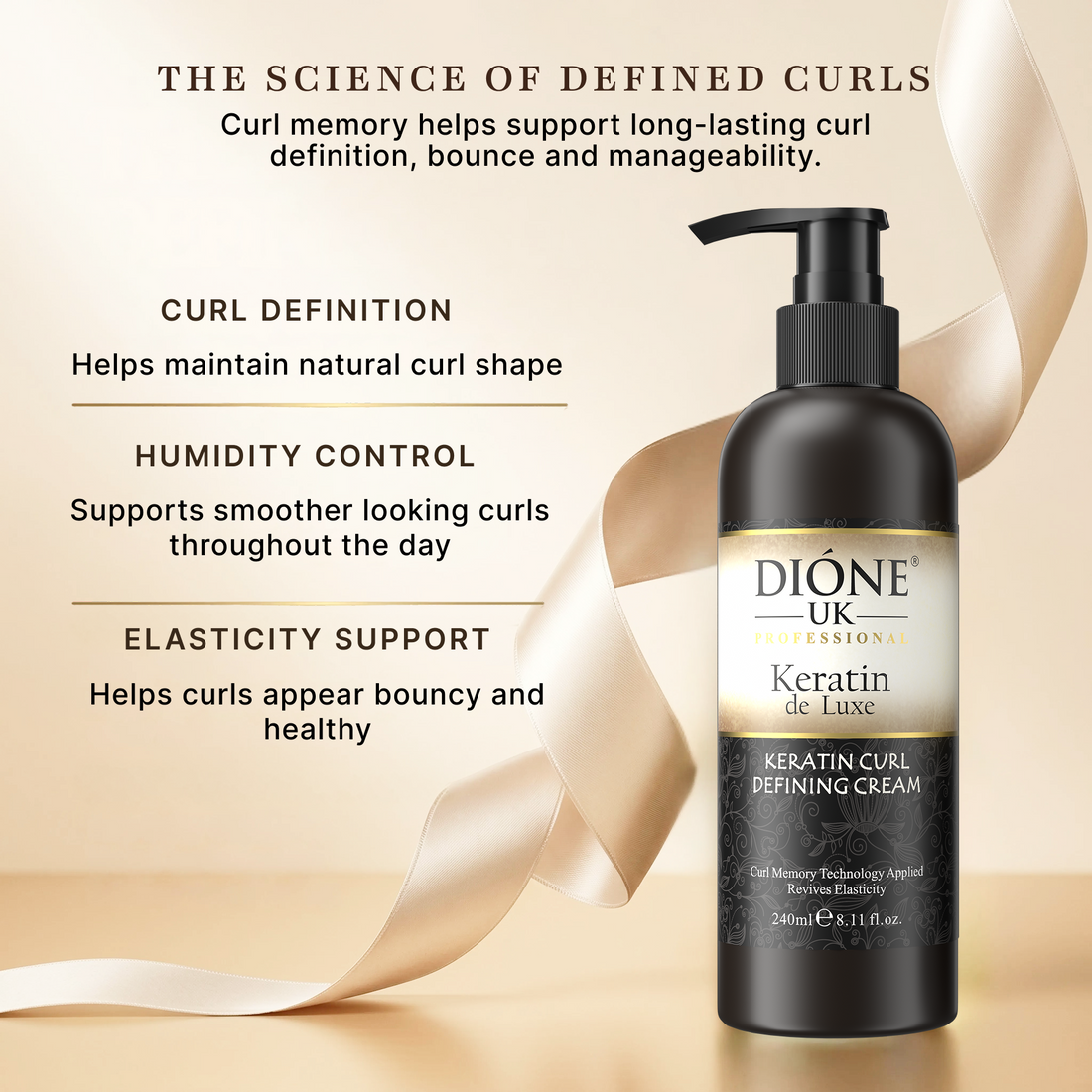 Dione UK Keratin De Luxe Curl Cream — Defines & Holds Natural Curls, No Crunch or Grease (240 ml)