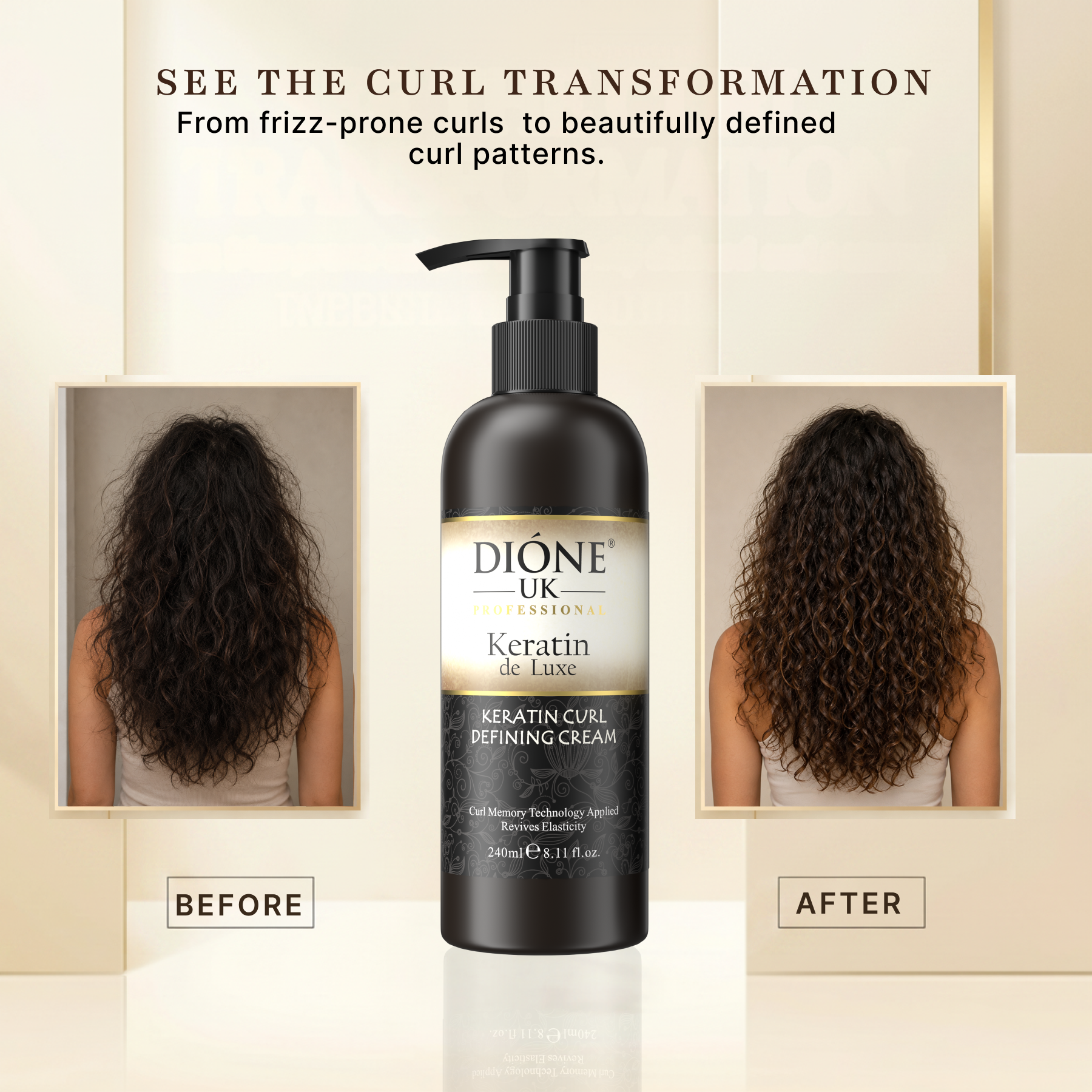 Dione UK Keratin De Luxe Curl Cream — Defines & Holds Natural Curls, No Crunch or Grease (240 ml)