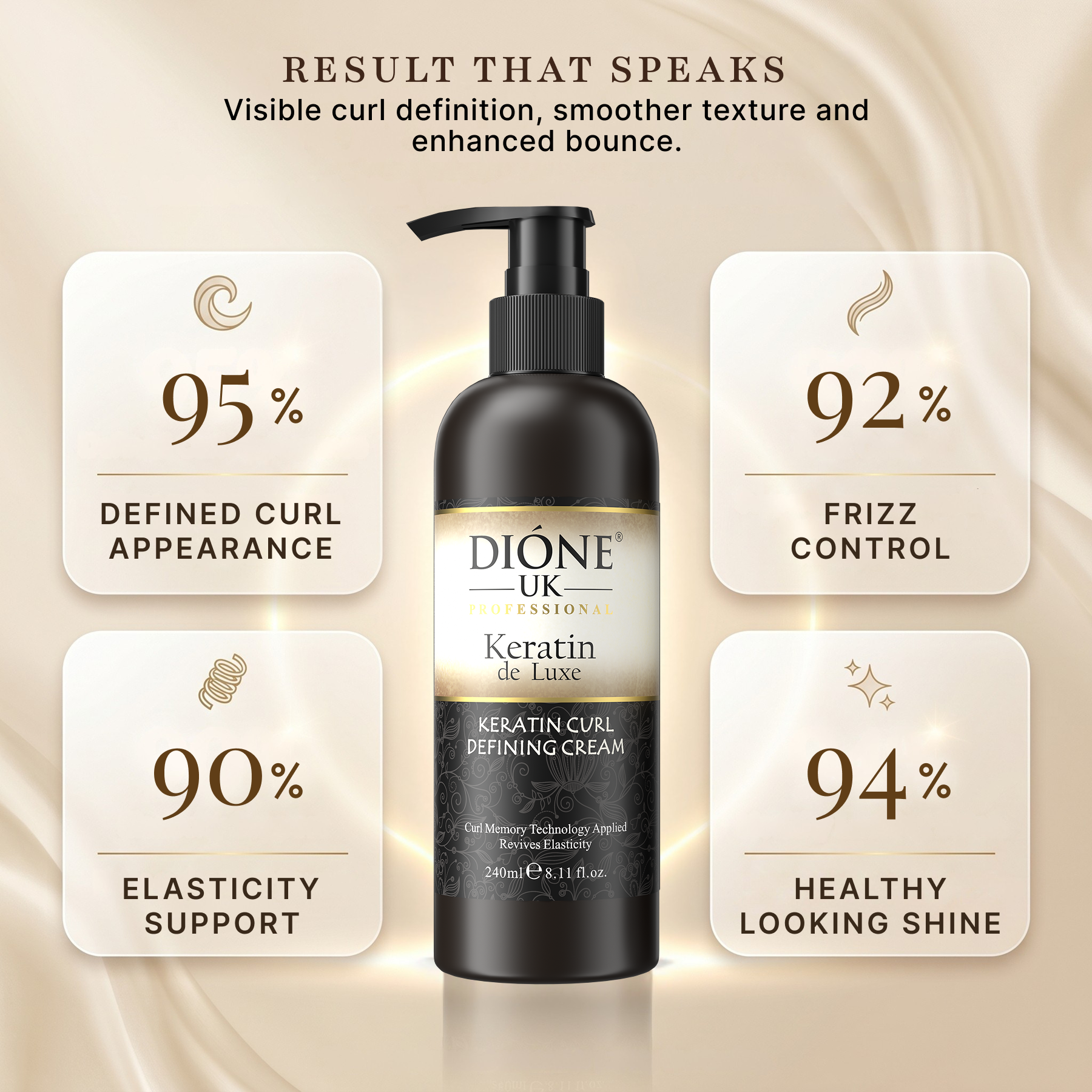 Dione UK Keratin De Luxe Curl Cream — Defines & Holds Natural Curls, No Crunch or Grease (240 ml)