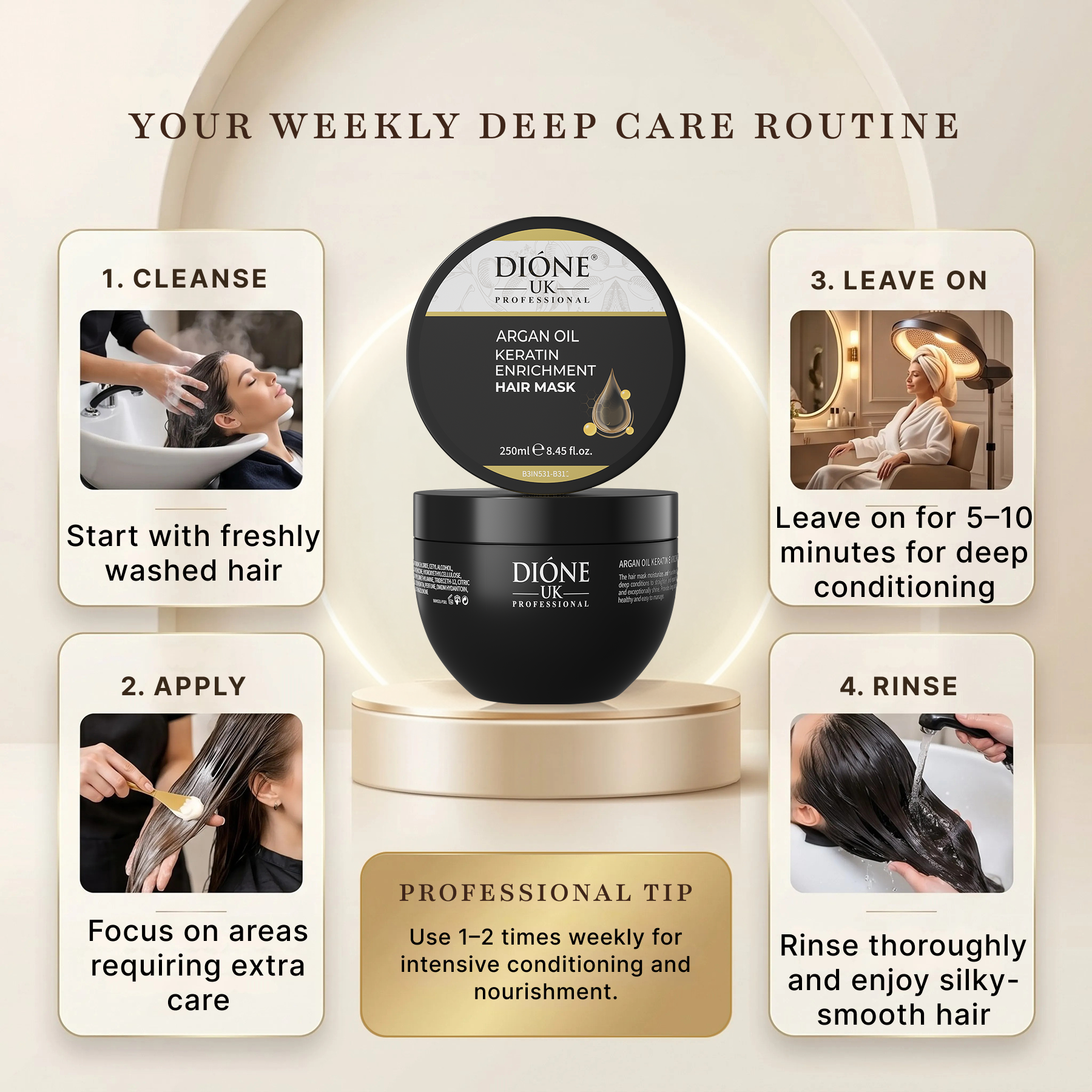 Dione UK Keratin Enrichment Hair Mask — Intensive Deep-Repair Treatment for Dry & Damaged Hair (250 ml)