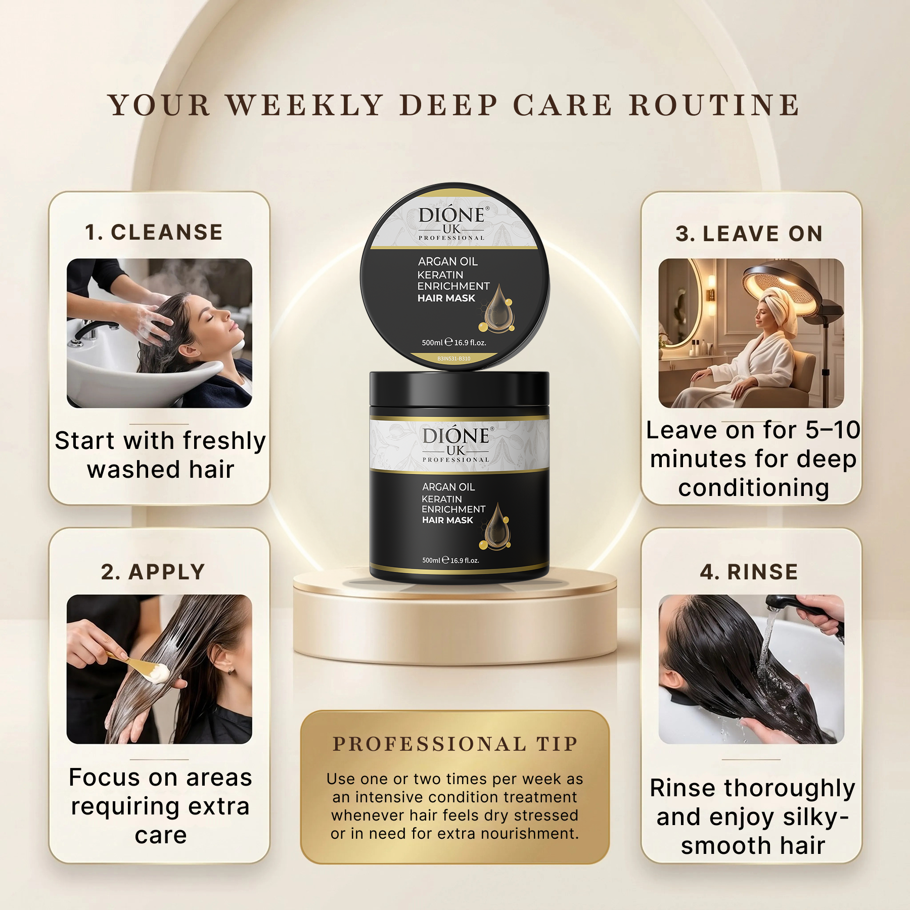 Dione UK Keratin Enrichment Hair Mask — Intensive Deep-Repair Treatment for Dry & Damaged Hair (500 ml)