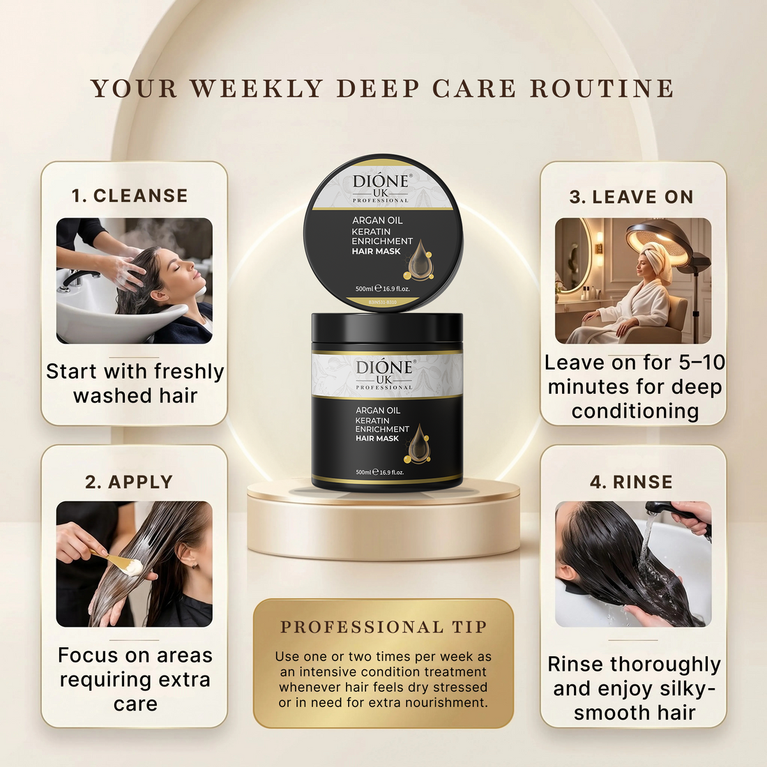 Dione UK Keratin Enrichment Hair Mask — Intensive Deep-Repair Treatment for Dry & Damaged Hair (500 ml)