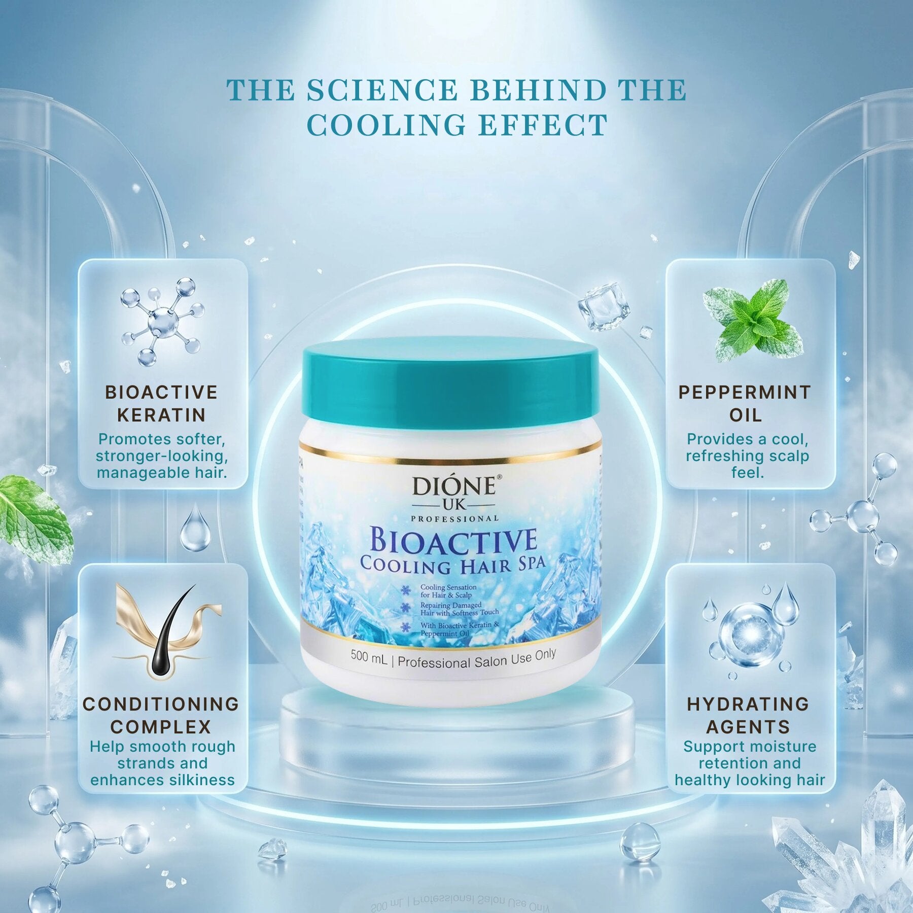 Dione UK Bioactive Cooling Hair Spa 500ml — Keratin + Peppermint Scalp Refresh & Deep Cleanse