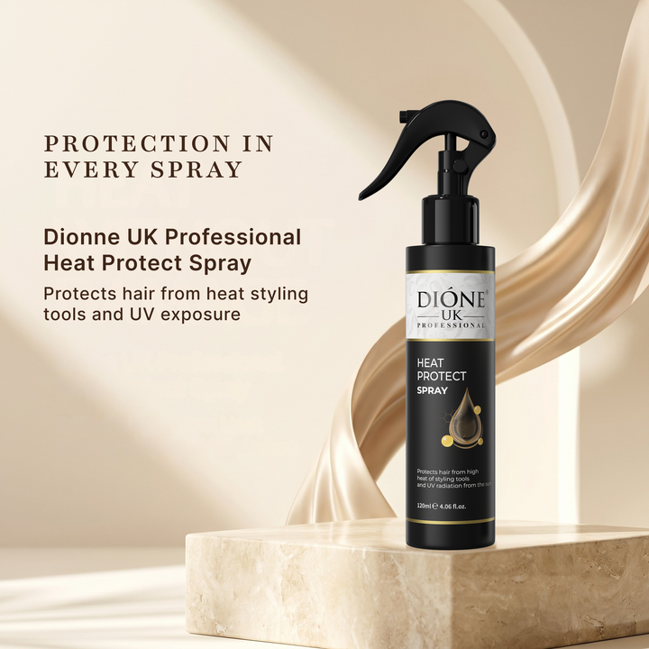 Dione UK Keratin de Luxe Heat Protect Spray — Shields Hair from Flat Irons, Dryers & UV (200 ml)