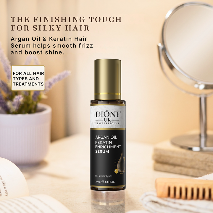 Dione UK Hair Treatment Serum — Lightweight Keratin Serum for Frizz Control, Shine & Heat Protection (100 ml)