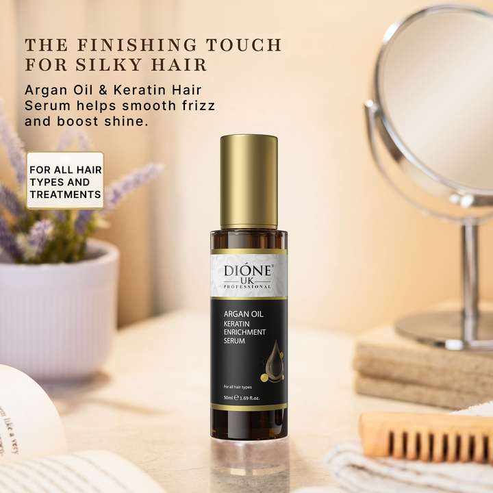 Dione UK Hair Treatment Serum — Lightweight Keratin Serum for Frizz Control, Shine & Heat Protection (50 ml)
